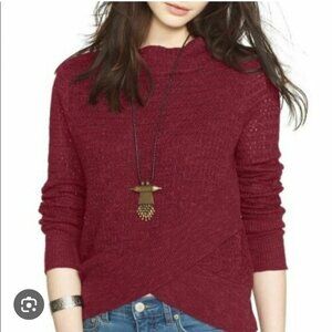 Free People Linen Blend Sweater Women Large Red Maroon Asymmetrical Hem Lagen